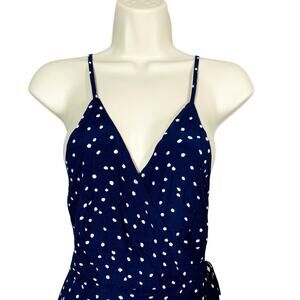 NEW! Bohme Wrap MAxi Dress Polka Dot Print Strappy Blue White - S